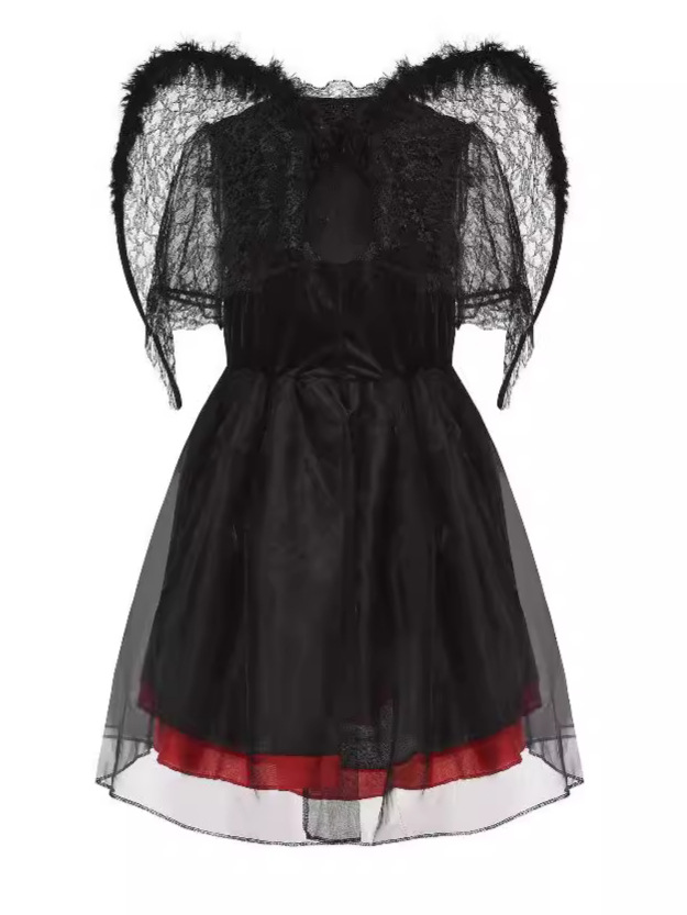 Angel & Devil Halloween Costume Heart Cutout Mesh Short Sleeve Tulle Mini Dress